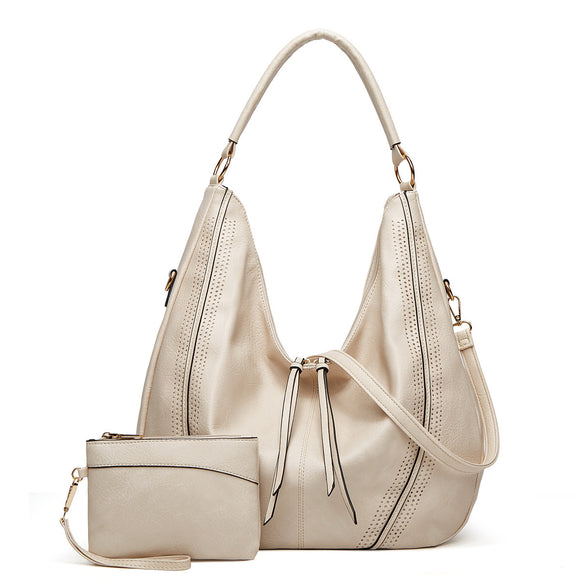 Tracy Vegan Leather Shoulder Cross Body Hobo/ Large Tote Bag: White - Rosenix